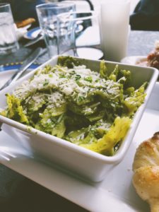 The pesto pasta bowl with farfalle at Aglio e Olio.